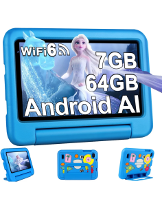 DEERTiME A8 tablet para niños 7 pulgadas 64GB azul con funda EVA