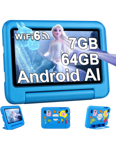 DEERTiME A8 tablet para niños 7 pulgadas 64GB azul con funda EVA