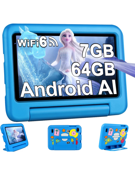 DEERTiME A8 tablet para niños 7 pulgadas 64GB azul con funda EVA