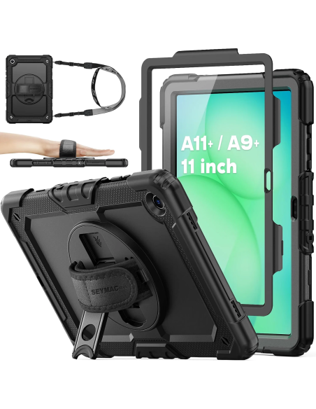 Funda SEYMAC Stock negra antigolpes para Samsung Galaxy Tab A9 Plus 11 pulgadas