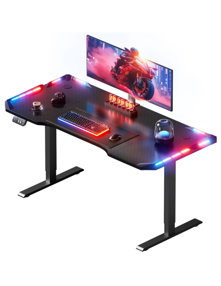 Mesa gaming elevable SOLAVERO 120 × 60 cm con LED
