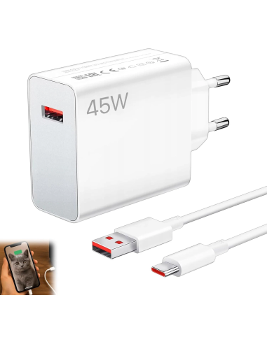 Cargador rápido 45W para Xiaomi Redmi y POCO con cable USB-C