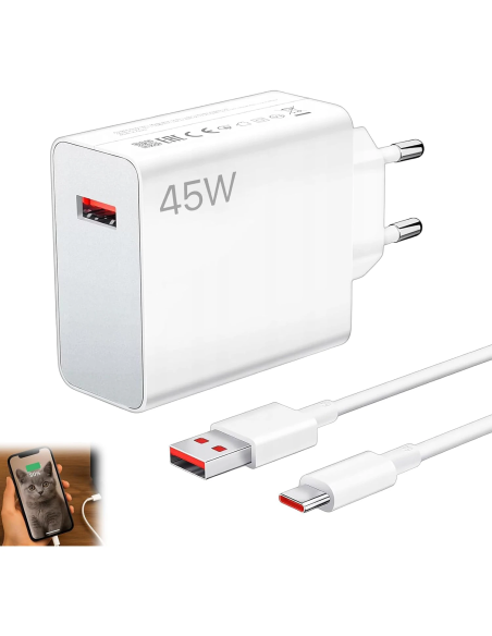 Cargador rápido 45W para Xiaomi Redmi y POCO con cable USB-C
