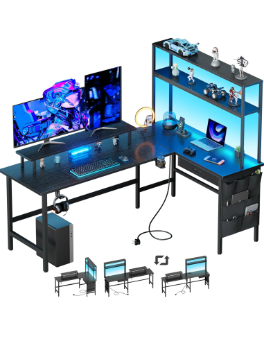 Mesa gaming HLFURNIEU esquinera en L con almacenamiento