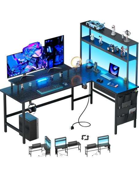 Mesa gaming esquinera HLFURNIEU en forma de L