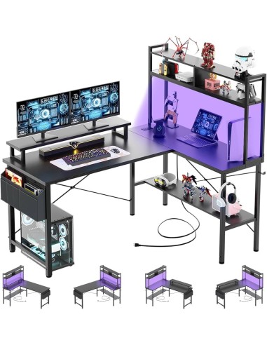 iSunirm escritorio gaming en L 125x90 con LED enchufes y USB