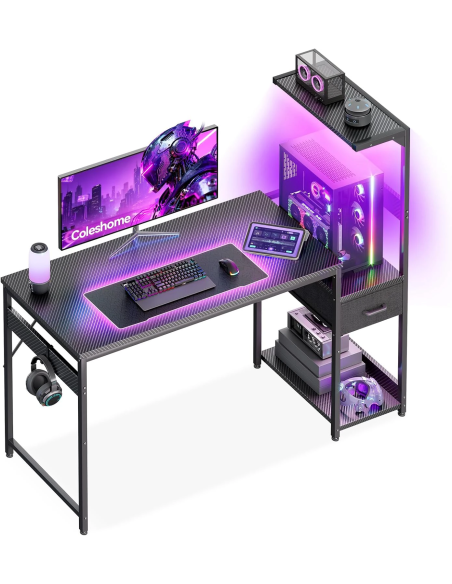 Coleshome Escritorio Gaming 120x48 con LED y Cajón