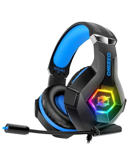 Auriculares gaming Ozeino ZW1 azules con micrófono e iluminación RGB