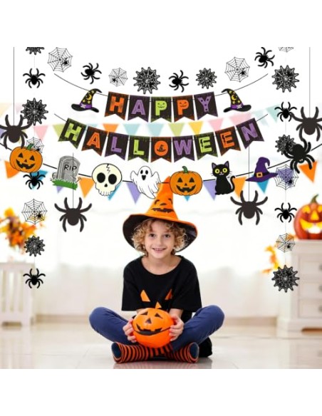 Lekabee Decoración Halloween Casa Kit Guirnalda Happy Halloween