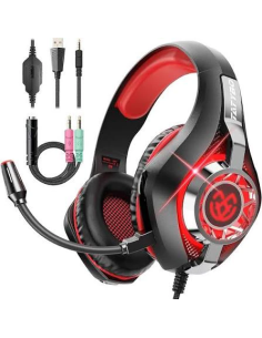 Auriculares gaming Tatybo XW1 rojos con micrófono e iluminación LED