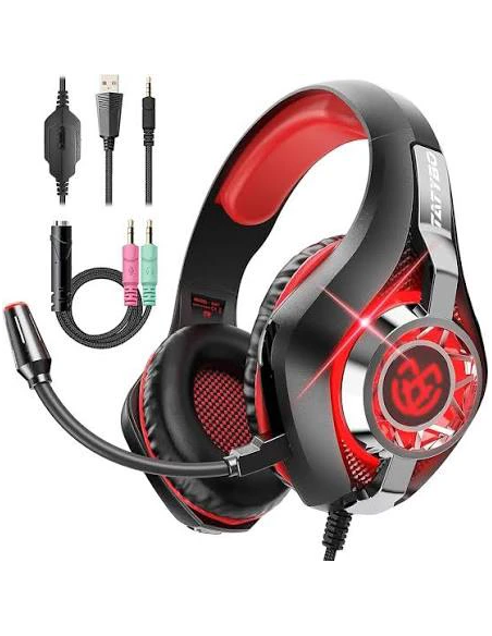 Auriculares gaming Tatybo XW1 rojos con micrófono e iluminación LED