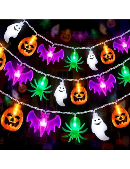 Cadena de Luces de Halloween,Guirnalda de Luces Calabaza Halloween,Luces de Cadena de Calabaza LED,Temas de Hallowee Hallowee
