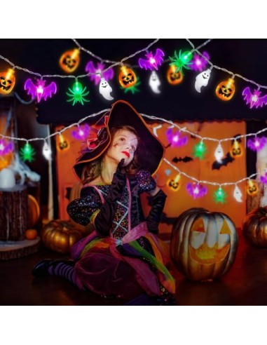 Cadena de Luces de Halloween,Guirnalda de Luces Calabaza Halloween,Luces de Cadena de Calabaza LED,Temas de Hallowee Hallowee