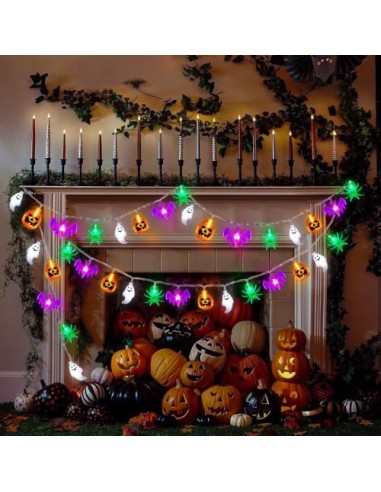 Cadena de Luces de Halloween,Guirnalda de Luces Calabaza Halloween,Luces de Cadena de Calabaza LED,Temas de Hallowee Hallowee