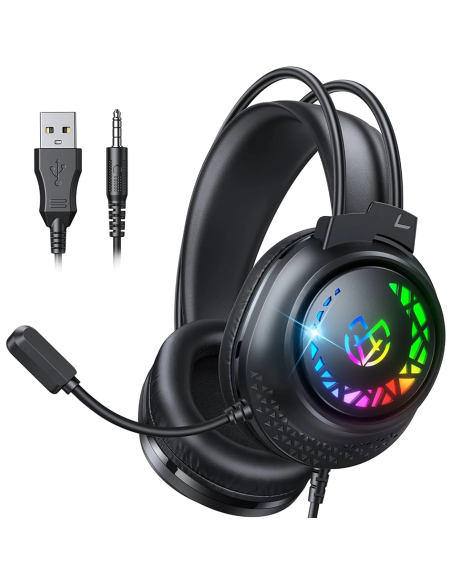Auriculares gaming Tatybo 9059 negros con iluminación RGB multicolor y micrófono