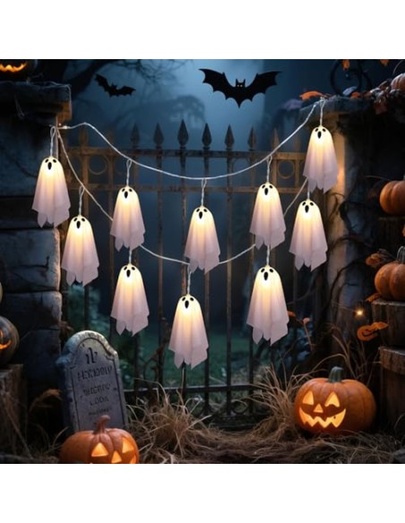 Lypumso Halloween Decoracion Luces Fantasmas 2.7M, 8 Modos de Iluminación | Guirnalda Luces Fantasma de Halloween, Control
