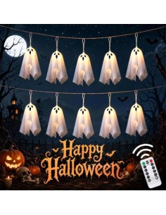 Lypumso Halloween Decoracion Luces Fantasmas 2.7M, 8 Modos de Iluminación | Guirnalda Luces Fantasma de Halloween, Control