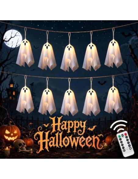 Lypumso Halloween Decoracion Luces Fantasmas 2.7M, 8 Modos de Iluminación | Guirnalda Luces Fantasma de Halloween, Control