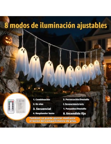 Lypumso Halloween Decoracion Luces Fantasmas 2.7M, 8 Modos de Iluminación | Guirnalda Luces Fantasma de Halloween, Control