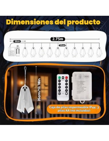 Lypumso Halloween Decoracion Luces Fantasmas 2.7M, 8 Modos de Iluminación | Guirnalda Luces Fantasma de Halloween, Control