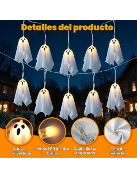Lypumso Halloween Decoracion Luces Fantasmas 2.7M, 8 Modos de Iluminación | Guirnalda Luces Fantasma de Halloween, Control