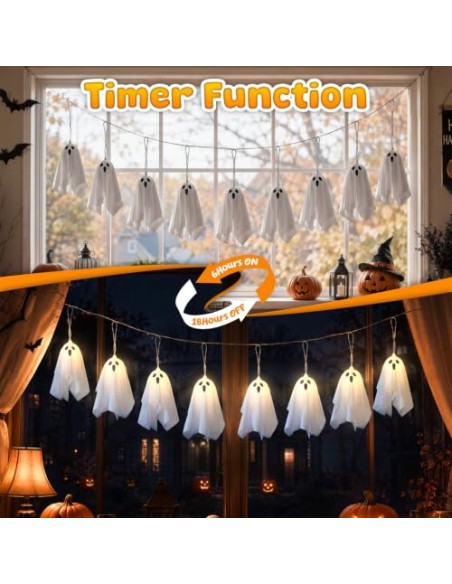 Lypumso Halloween Decoracion Luces Fantasmas 2.7M, 8 Modos de Iluminación | Guirnalda Luces Fantasma de Halloween, Control