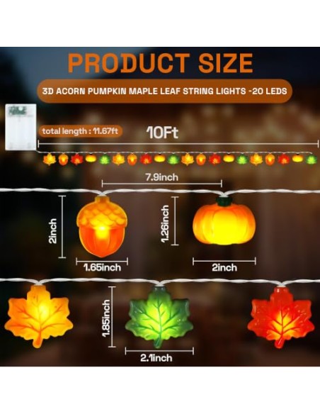 LQTSLFM 3 M 30 LED Guirnalda Luces Otoño, Luces Decorativa Calabaza Otoño | Guirnalda Otoño Luces, Cadena Luces Otoño, Luces de