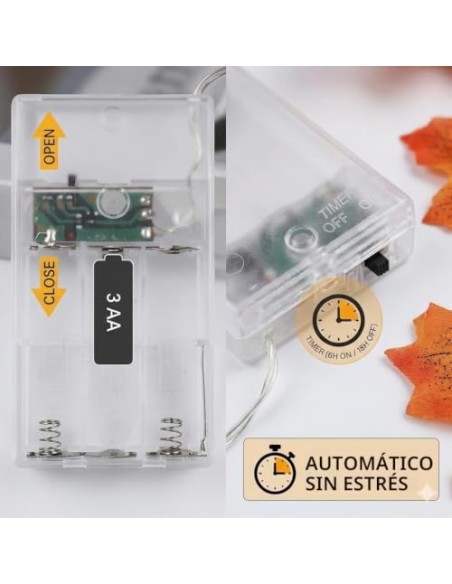 Guirnalda decorativa de Halloween naranja con gasa negra, 3 m, 30 LED, funciona con pilas, 8 modos y temporizador, IP65,