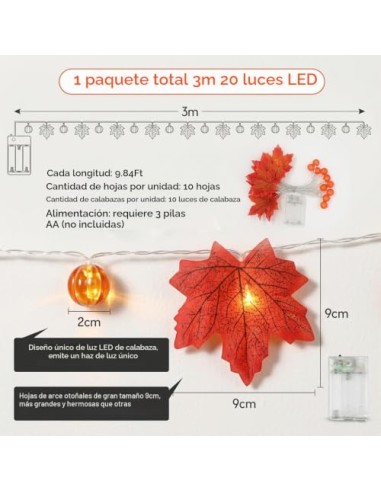 Guirnalda decorativa de Halloween naranja con gasa negra, 3 m, 30 LED, funciona con pilas, 8 modos y temporizador, IP65,