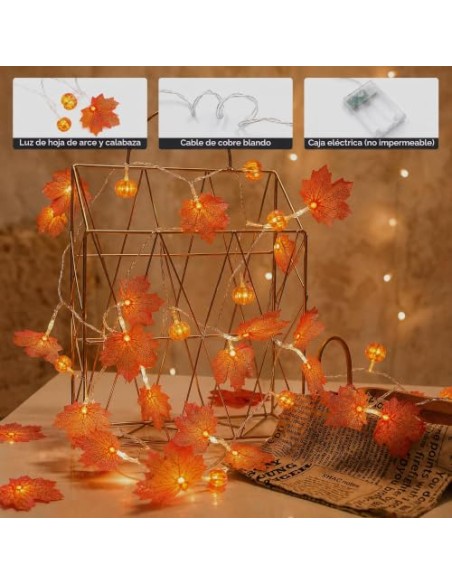 Guirnalda decorativa de Halloween naranja con gasa negra, 3 m, 30 LED, funciona con pilas, 8 modos y temporizador, IP65,