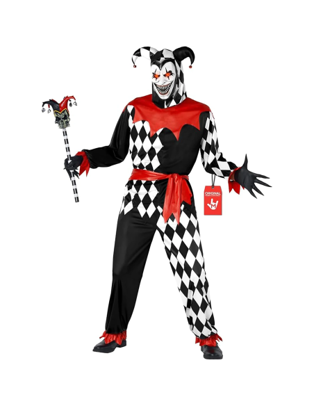 Disfraz de payaso terrorífico Morph para hombre con traje de arlequín de rombos y máscara luminosa para Halloween

 Copiar