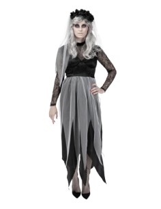 Funidelia Disfraz de novia fantasma para mujer, Incluye vestido y diadema con flores y velo, Zombie - Traje para adultos para