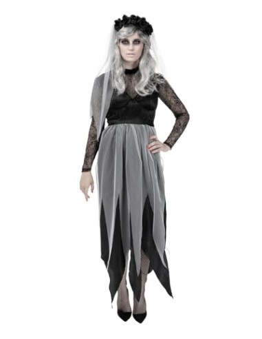 Funidelia Disfraz de novia fantasma para mujer, Incluye vestido y diadema con flores y velo, Zombie - Traje para adultos para