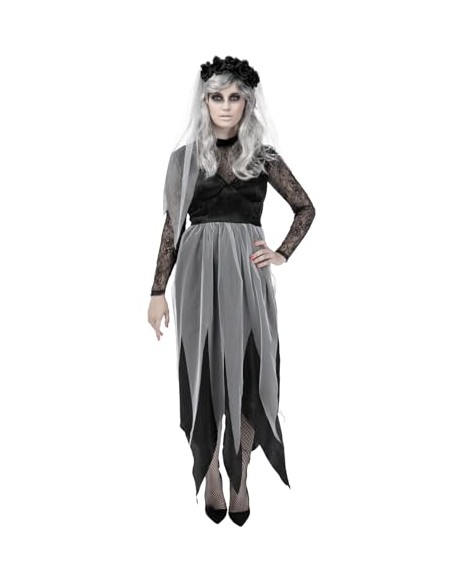 Funidelia Disfraz de novia fantasma para mujer, Incluye vestido y diadema con flores y velo, Zombie - Traje para adultos para