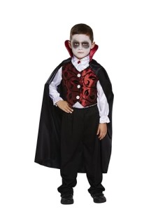Disfraz infantil Vampiro lujo mediano 7-9 AÑOS | Juego de 4 piezas, negro y rojo, capa incluida, chaleco de brocado