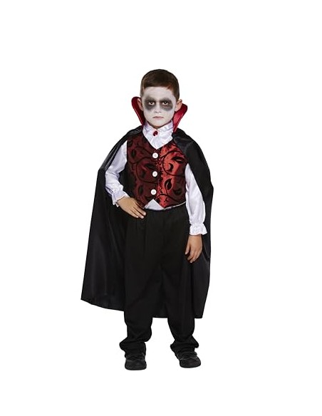 Disfraz infantil Vampiro lujo mediano 7-9 AÑOS | Juego de 4 piezas, negro y rojo, capa incluida, chaleco de brocado