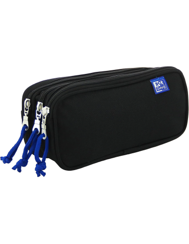 Estuche escolar Oxford negro de 3 compartimentos con triple cremallera