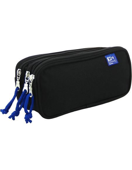 Estuche escolar Oxford negro de 3 compartimentos con triple cremallera