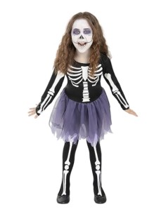 Funidelia Disfraz de esqueleto para niña, Incluye vestido con tutú que brilla en la oscuridad, Talla 3-4 años, Calavera - Traje