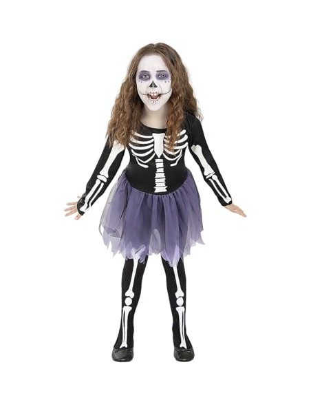 Funidelia Disfraz de esqueleto para niña, Incluye vestido con tutú que brilla en la oscuridad, Talla 3-4 años, Calavera - Traje