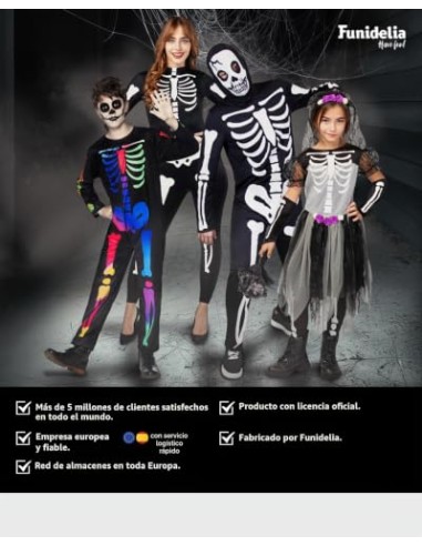 Funidelia Disfraz de esqueleto para niña, Incluye vestido con tutú que brilla en la oscuridad, Talla 3-4 años, Calavera - Traje