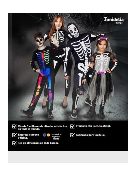 Funidelia Disfraz de esqueleto para niña, Incluye vestido con tutú que brilla en la oscuridad, Talla 3-4 años, Calavera - Traje