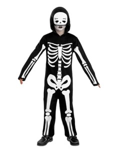 Funidelia Disfraz de esqueleto para niño, Incluye mono con capucha, Talla 10-12 años, Calavera - Traje para niños para fiestas,
