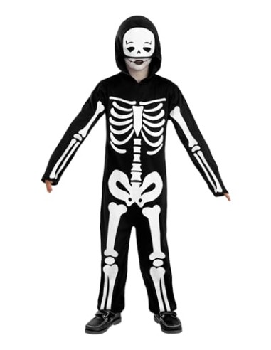 Funidelia Disfraz de esqueleto para niño, Incluye mono con capucha, Talla 10-12 años, Calavera - Traje para niños para fiestas,