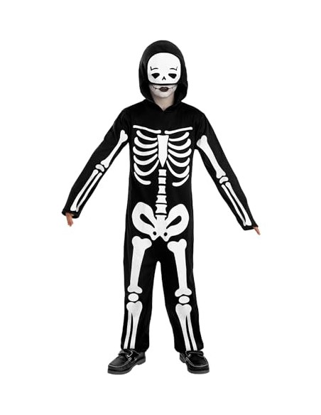 Funidelia Disfraz de esqueleto para niño, Incluye mono con capucha, Talla 10-12 años, Calavera - Traje para niños para fiestas,