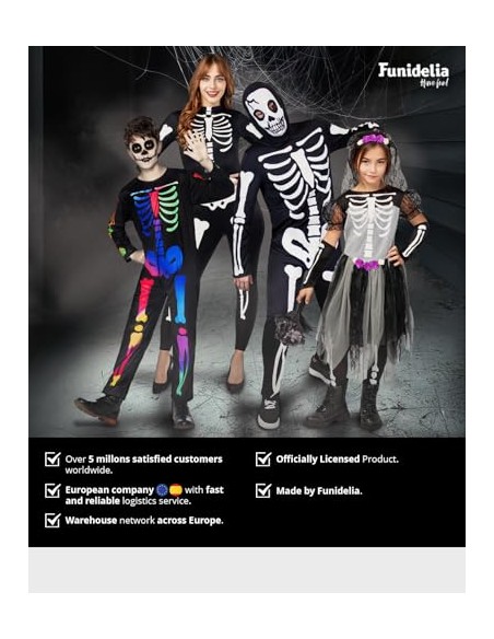 Funidelia Disfraz de esqueleto elegante para mujer, Talla M Esqueleto, Calavera - Traje para adultos para fiestas, Carnaval y