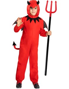 Funidelia Disfraz de diablo para niño, Incluye mono con alas, capucha y cola, Demonio, Diablo - Traje para niños para fiestas,