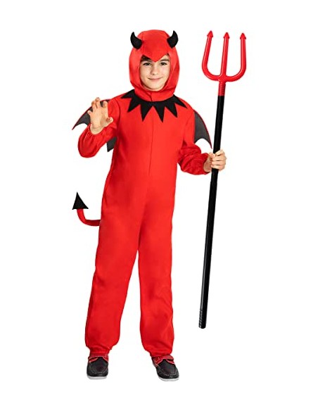 Funidelia Disfraz de diablo para niño, Incluye mono con alas, capucha y cola, Demonio, Diablo - Traje para niños para fiestas,