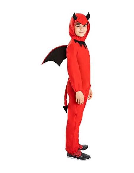 Funidelia Disfraz de diablo para niño, Incluye mono con alas, capucha y cola, Demonio, Diablo - Traje para niños para fiestas,