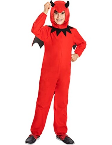 Funidelia Disfraz de diablo para niño, Incluye mono con alas, capucha y cola, Demonio, Diablo - Traje para niños para fiestas,